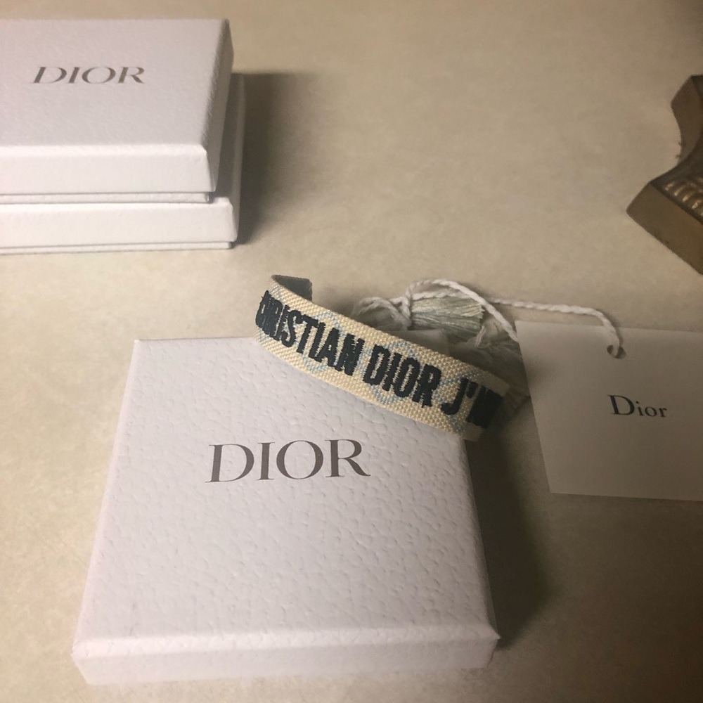 Christian Dior Friendship Bracelet Tan Blue Women Woven Bracelet Embroidered